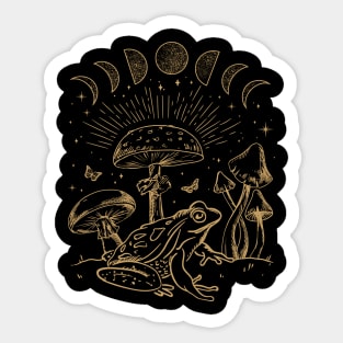 Frog Under Mushroom and Moon, Dark Academia Cottagecore Toad and Butterfly Sticker